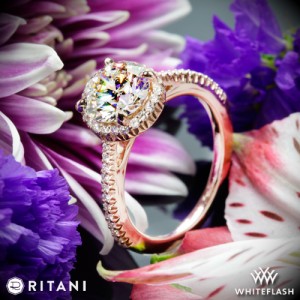Ritani French Set Halo Diamond Band Engagement Ring set with a 1.618ct A CUT ABOVE
