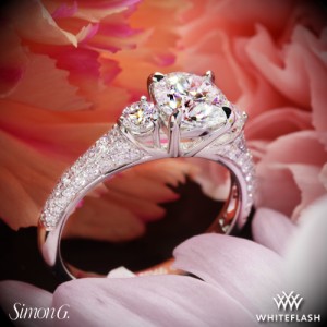 Simon G Three Stone Caviar Diamond Engagement Ring