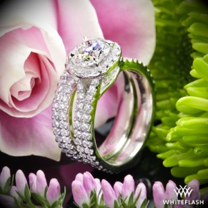 Custom Park Avenue Halo Diamond Engagement and Wedding Rings