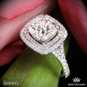 Simon G MR2461 Halo Diamond Engagement Ring with 1.8ct Cushion