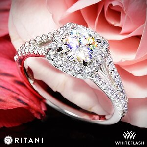 Ritani Cushion Halo V-Diamond Engagement Ring