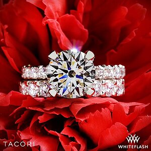 Tacori Custom Petite Crescent Scalloped Milgrain Diamond Engagement Ring with Custom Annete's U-Prong Diamond Wedding Ring