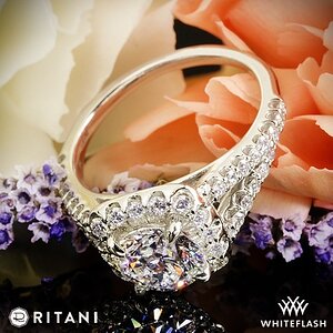 Ritani Cushion Halo V Diamond Engagement Ring