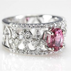 Pink Sapphire Lacy Diamond Engagement Ring