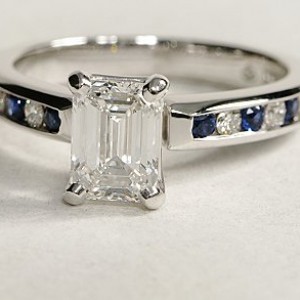 Channel Set Sapphire and Diamond Engagement Ring in 18k White Gold (1/6 ct. tw.)