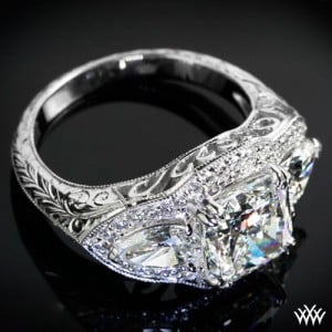 Custom 3 Stone Diamond Engagement Ring with Milgrain