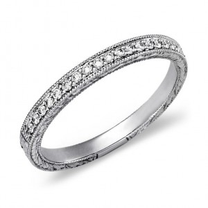 Engraved Micropave Diamond Ring in 18k White Gold 0.20ctw