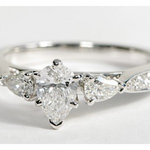 Pear Shape and Pave Diamond Engagement Ring in 14k WG