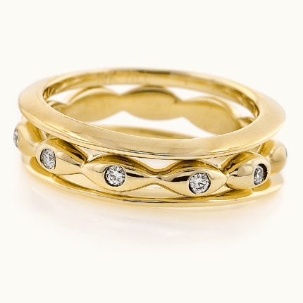 18kt Yellow Gold "Knife Edge/Thin Seed" Wedding Set by Amy Levine