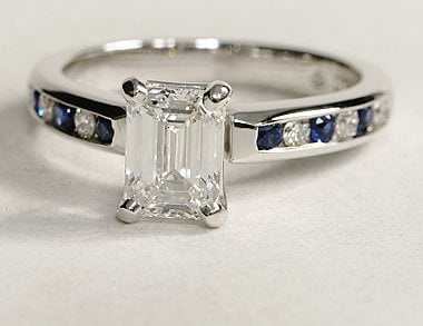 Channel Set Sapphire and Diamond Engagement Ring in 18k White Gold (1/6 ct. tw.)