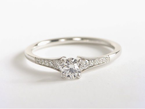 Graduated Milgrain Diamond Engagement Ring 14k White Gold