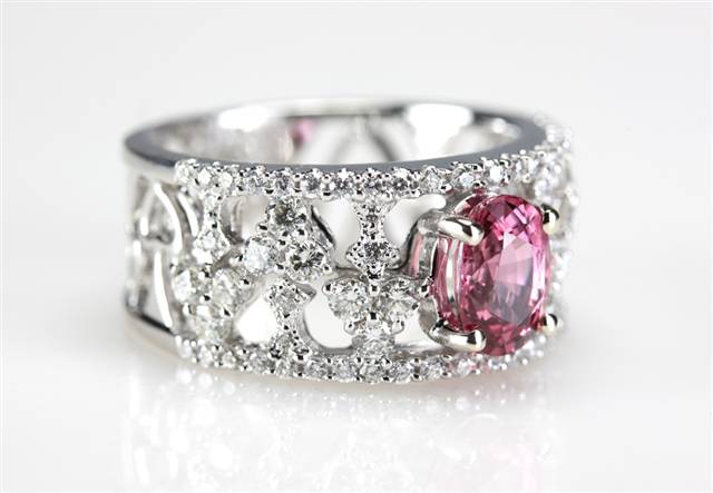 Pink Sapphire Lacy Diamond Engagement Ring