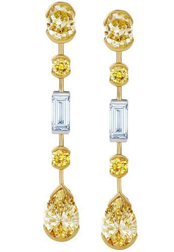Debeers Diamond Earrings on 18k White And Yellow Gold Earrings With Yellow Fancy Shaped Diamonds