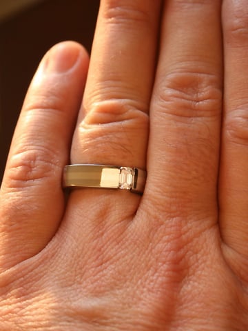 Men's Boone Titanium Tension Set Diamond Ring on the Hand Handsome