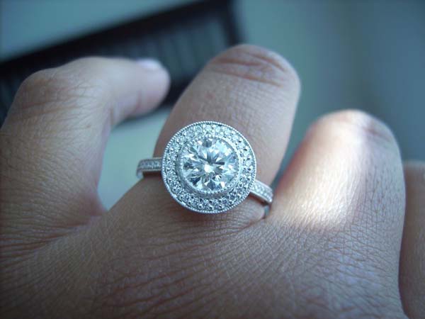 Blue diamond bezel engagement ring