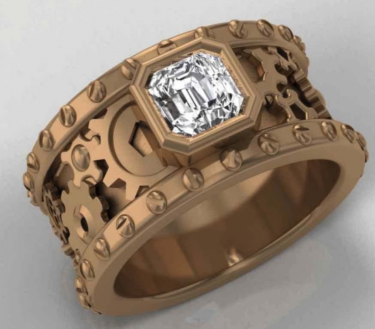 Asschers Step cut lovers a steampunk wedding ring RockyTalky Diamond 
