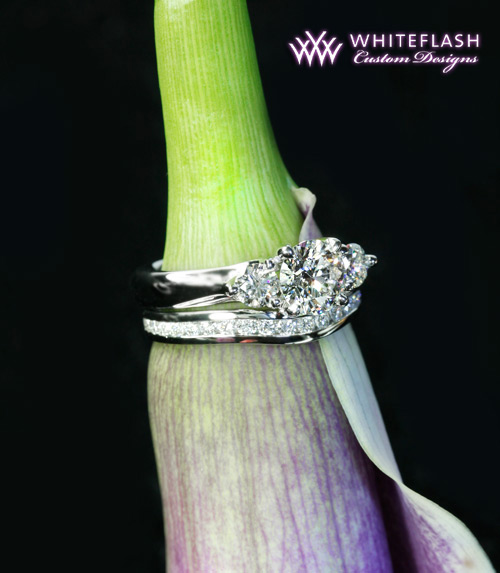 Custom 3 Stone Trellis Diamond Engagement Ring set in Platinum with approx