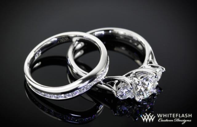 Custom 3 Stone Trellis Diamond Engagement Ring set in Platinum with approx