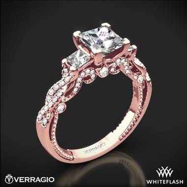 20k Rose Gold Verragio INS-7074P Beaded Braid Princess 3 Stone Engagement Ring