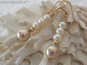 668 Small Metallic Lavender Gold Drops and Tiny White Buttons Freshwater Pearl Earrings.jpg