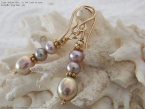 821 Super Golden Metallic and tiny baroque Lavender Drop Earrings.jpg
