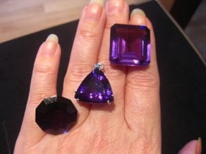 Amethyst flower cut 21.66 trilliant 17.37 and emerald cut 43.59ct.JPG