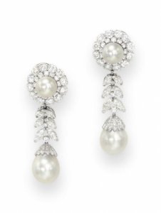 Cultured pearl & diamond earrings, van Cleef, suspended pearl 11.5mm.jpg