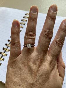I'm in love, but it makes my fingers look so chubby hahaha. I  underestimated my sausage fingers when I requested a smaller simple ring :  r/EngagementRings
