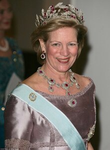 Queen Anne-Marie Of Greece pictured wearing the Ruby Olive Wreath tiara at the 60th birthday c...jpg