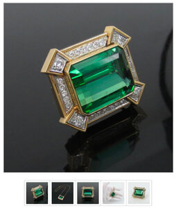 Vintage Italian 38ct Chrome Tourmaline 18K Gold Brooch Necklace.jpg