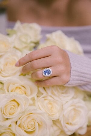 Edwardian Sapphire & OMC Diamond Panel Ring
