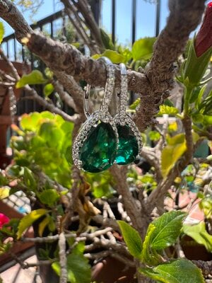 For Sale Costco Lab Created Emerald and Diamond 14kt White Gold Earrings PriceScope