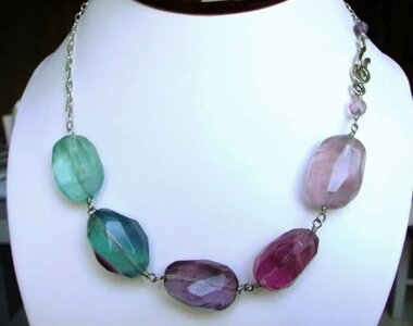 Fluorite graduated color nugget beaded necklace.JPG