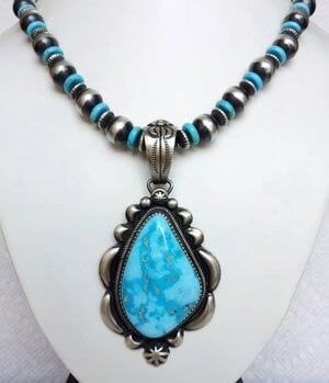Blue moon turquoise pendant and kingman turquoise beaded necklace.JPG