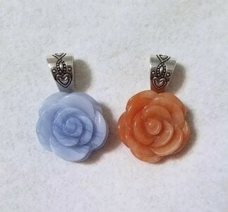 Blue lace agate and peach aventurine carved rose pendants.JPG