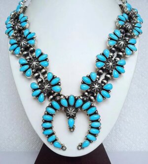 Navajo sleeping beauty turquoise squash blossom necklace.JPG