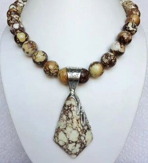 Iron web magnesite pendant and beaded necklace.JPG