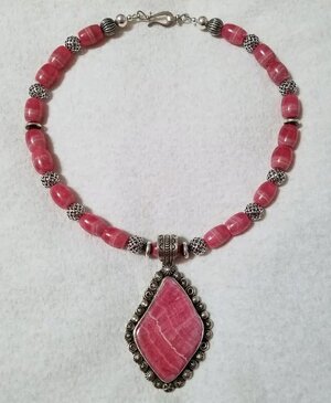 Rhodochrosite pendant and beaded necklace.JPG
