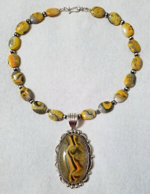 Bumblebee jasper pendant and beaded necklace.JPG
