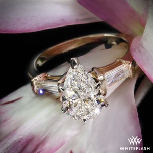 Pear and Baguette Three Stone Engagement Ring