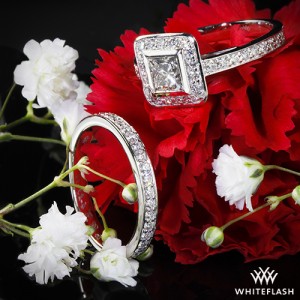 Custom Halo Diamond Engagement Ring and Matching Wedding Ring