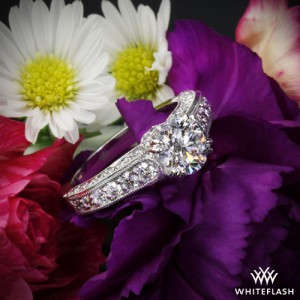 Custom 4 Prong Three Sided Pave Diamond Engagement Ring