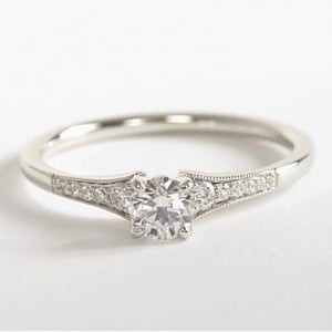 Graduated Milgrain Diamond Engagement Ring 14k White Gold