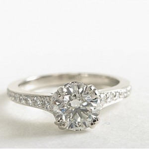 Graduated Double Prong Pave Diamond Engagement Ring