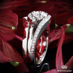 Custom Iris Diamond Engagement Ring with Wedding Band in Platinum