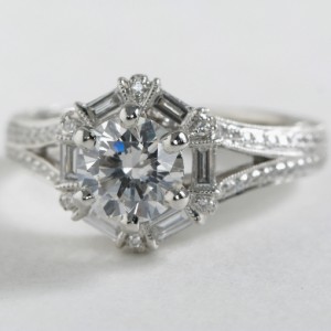 Monique Lhuillier Hexagon Baguette Diamond Engagement Ring