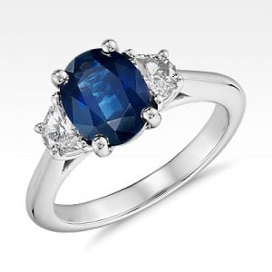 Sapphire and Half-Moon Shaped Diamond Ring in Platinum (9x7mm)