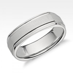 Media 'Square Brushed Inlay Wedding Ring in Platinum (6mm)' in category 'Blue Nile'