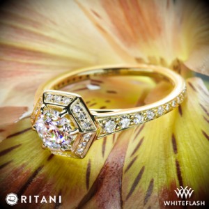 Ritani Vintage Hexagonal Halo Vaulted Diamond Band Engagement Ring set with a 0.735ct A CUT ABOVE
