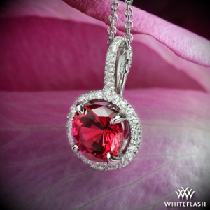 Custom Platinum Diamond and Ruby Halo Pendant